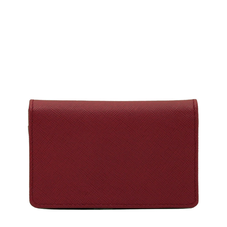 Prada 1M1122 Saffiano Leather Business Card Holder with Snap Closure- Hibiscus