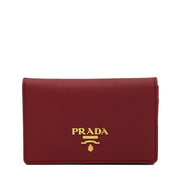 Prada 1M1122 Saffiano Leather Business Card Holder with Snap Closure- Hibiscus