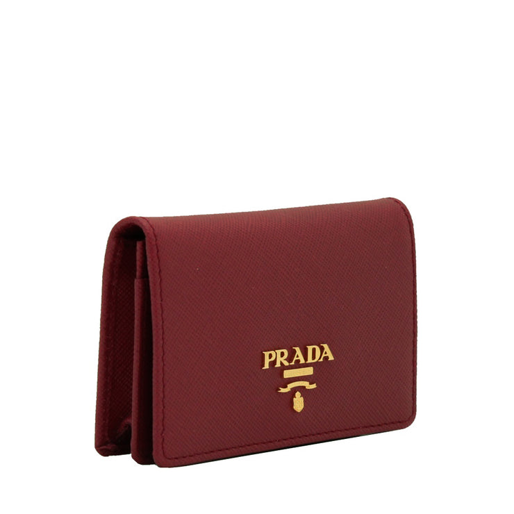 Prada 1M1122 Saffiano Leather Business Card Holder with Snap Closure- Hibiscus