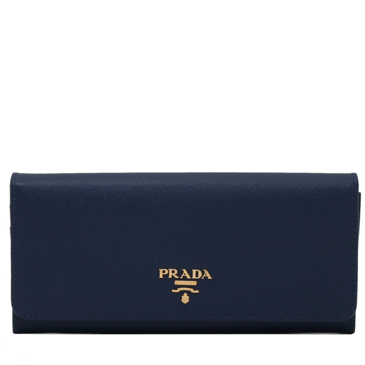 Prada 1M1132 Saffiano Leather Long Fold Wallet- Blue