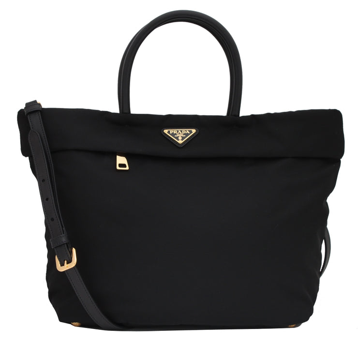 Prada BN2531 Tessuto Nylon Convertible Shopping Tote Bag- Black