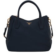 Prada BR4992 Vitello Daino Leather Convertible Bag- Blue