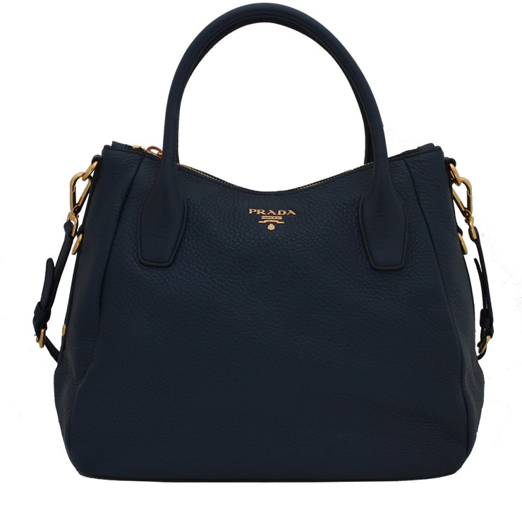 Prada BR4992 Vitello Daino Leather Convertible Bag- Blue