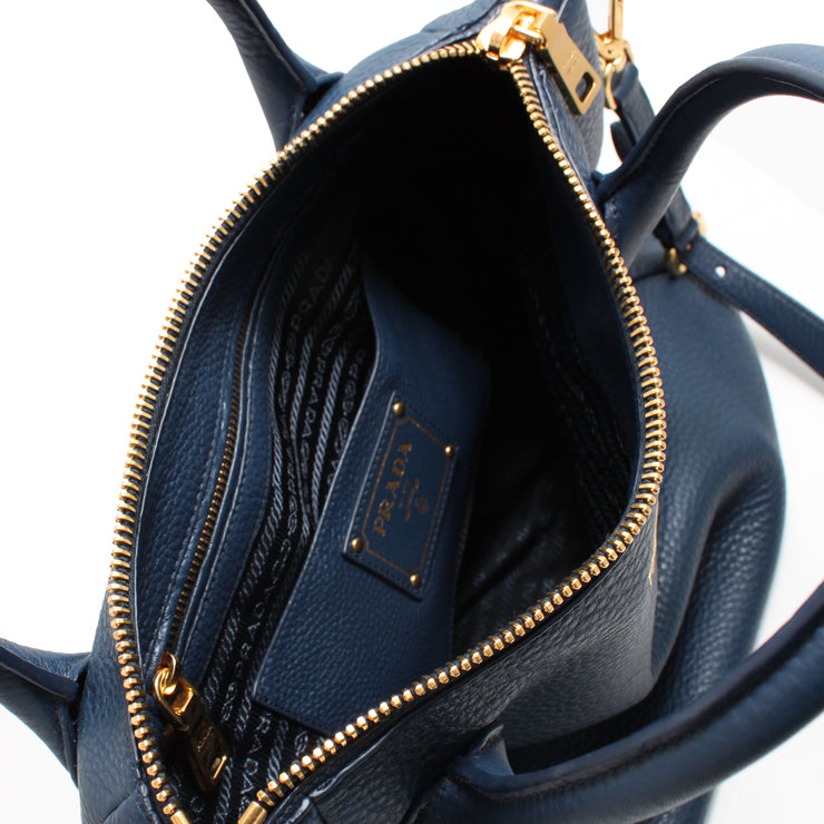 Prada BR4992 Vitello Daino Leather Convertible Bag- Blue