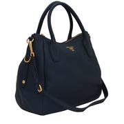 Prada BR4992 Vitello Daino Leather Convertible Bag- Blue