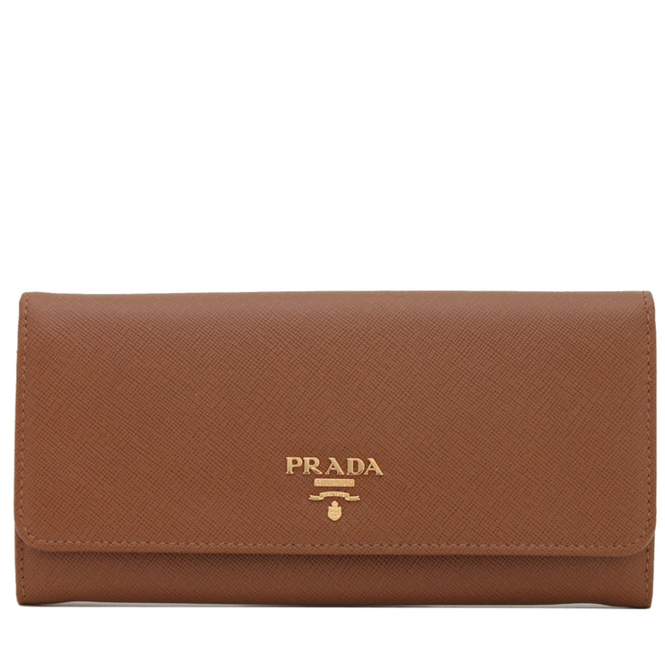 Prada 1M1132 Saffiano Leather Long Fold Wallet- Caramel