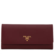 Prada 1M1132 Saffiano Leather Long Fold Wallet- Cherry