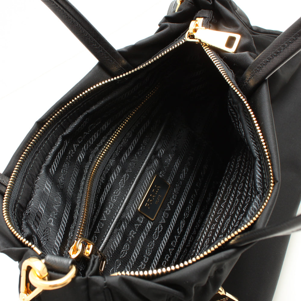 Prada B1843M Tessuto Nylon & Saffiano Leather Trim Top Zip Bag