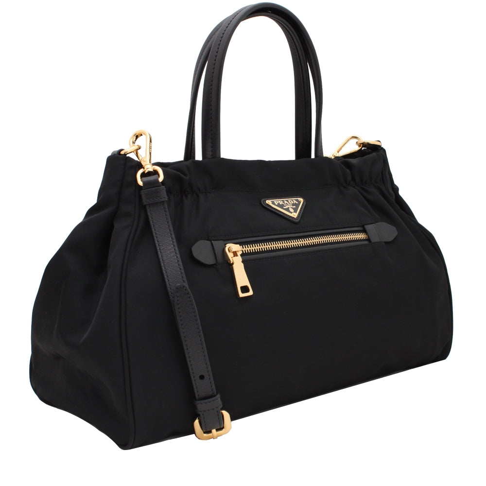 バッグ PRADA TESSUTO SAFFIANO EBANO NERO Prada 1BA843 Tessuto Nylon & Saffiano Leather Trim Top Zip Bag