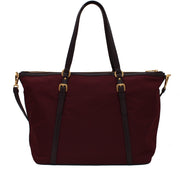 Prada BR4253 Tessuto Nylon & Soft Calf Leather Trim Top Zip Tote Bag- Black