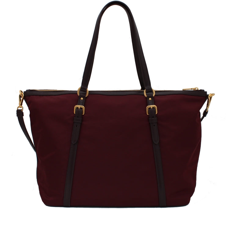 Prada BR4253 Tessuto Nylon & Soft Calf Leather Trim Top Zip Tote Bag- Black