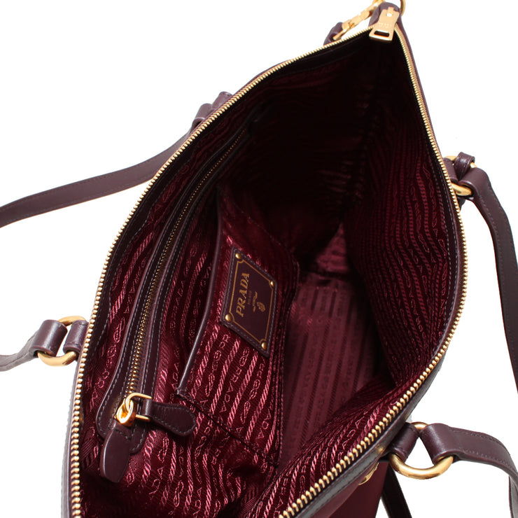 Prada Tessuto Nylon Saffiano Leather Black Top Zip Tote Bag 1BG253