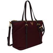 Prada BR4253 Tessuto Nylon & Soft Calf Leather Trim Top Zip Tote Bag- Black
