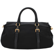 Prada BN2032 Tessuto Nylon & Soft Calf Leather Trim Top Handle Convertible Bag- Black