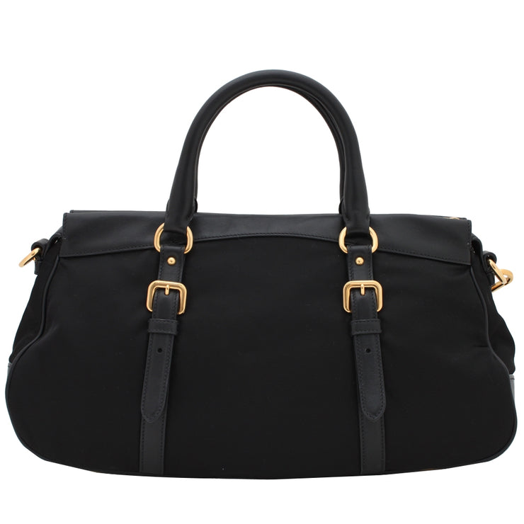 Prada BN2032 Tessuto Nylon & Soft Calf Leather Trim Top Handle Convertible Bag- Black