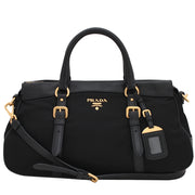 Prada BN2032 Tessuto Nylon & Soft Calf Leather Trim Top Handle Convertible Bag- Black