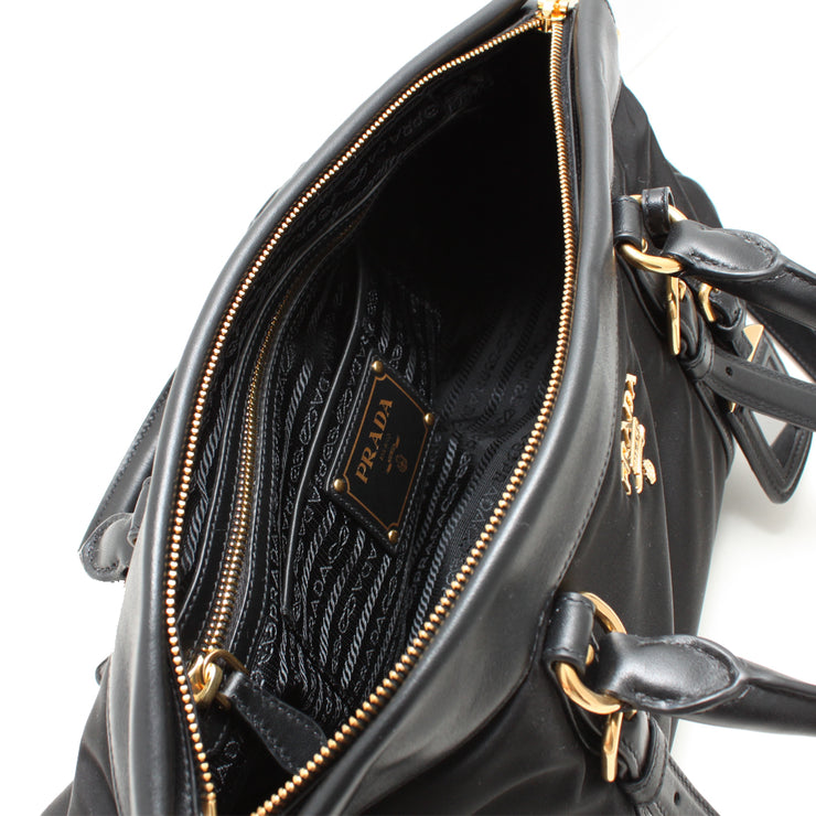 Prada BN2032 Tessuto Nylon & Soft Calf Leather Trim Top Handle Convertible Bag- Corinto