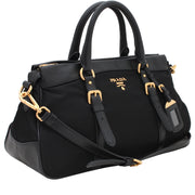 Prada BN2032 Tessuto Nylon & Soft Calf Leather Trim Top Handle Convertible Bag- Black