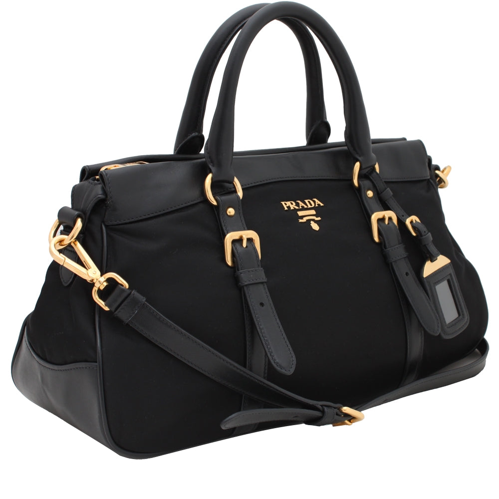 Prada BN2032 Tessuto Nylon Soft Calf Leather Trim Top Handle Convertible Bag PinkOrchard