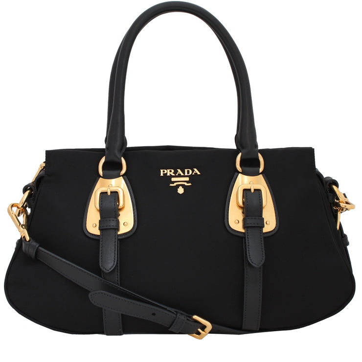 Prada 1BA864 Tessuto Nylon Convertible Top Handle Bag- Black
