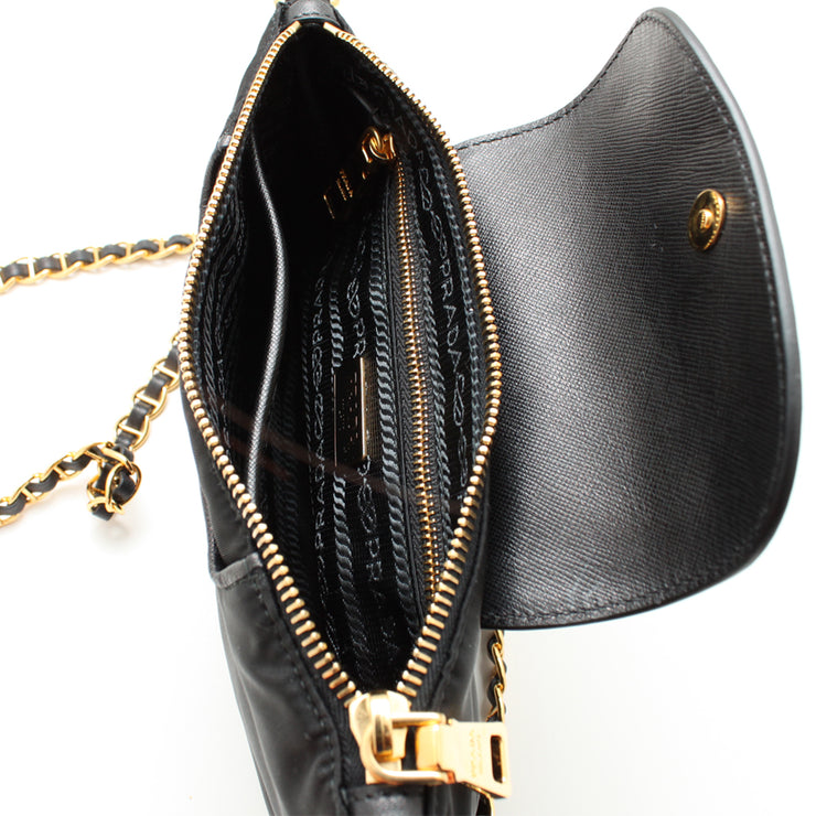 Prada 1BH779 Tessuto Nylon Convertible Clutch Sling Bag- Black