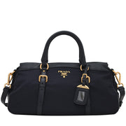 Prada BN2032 Tessuto Nylon & Soft Calf Leather Trim Top Handle Convertible Bag- Blue