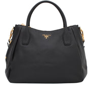 Prada BR4992 Vitello Daino Leather Convertible Bag- Black
