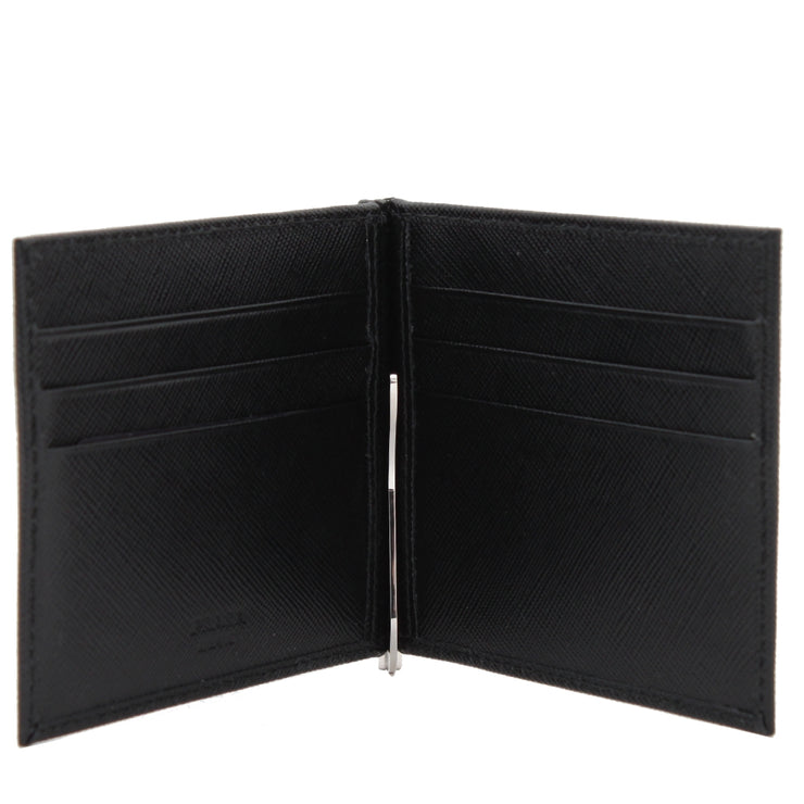 Prada 2M1077 Men's Saffiano Leather Bifold Wallet with Money Clip- Black
