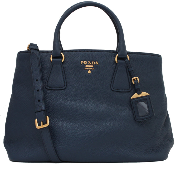 Prada BN2794 Vitello Daino Leather Convertible Shopping Tote Bag- Oltremare
