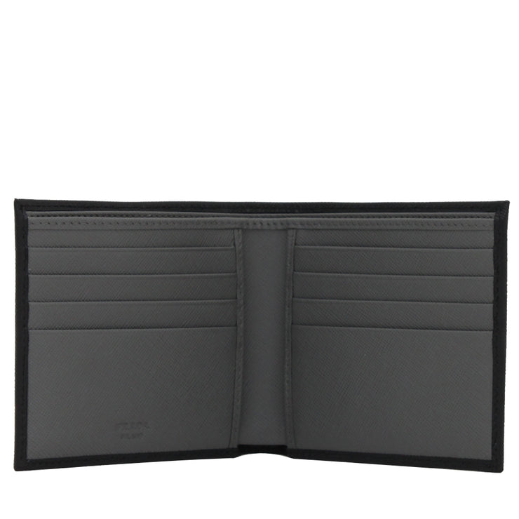 Prada 2MO513 Men's Saffiano Leather Bi-Colour Bifold Wallet with Logo- Black- Mercury
