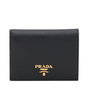 Prada 1M0204 Saffiano Leather Short Bi-fold Clasp Slim Wallet- Black