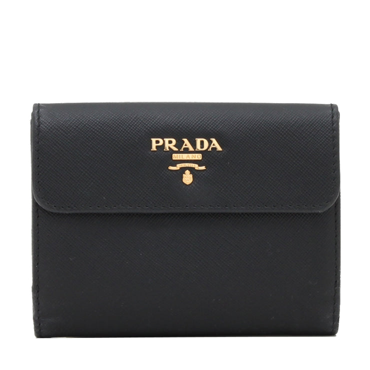 Prada 1M1410 Saffiano Leather French Wallet with Inner Flap- Black