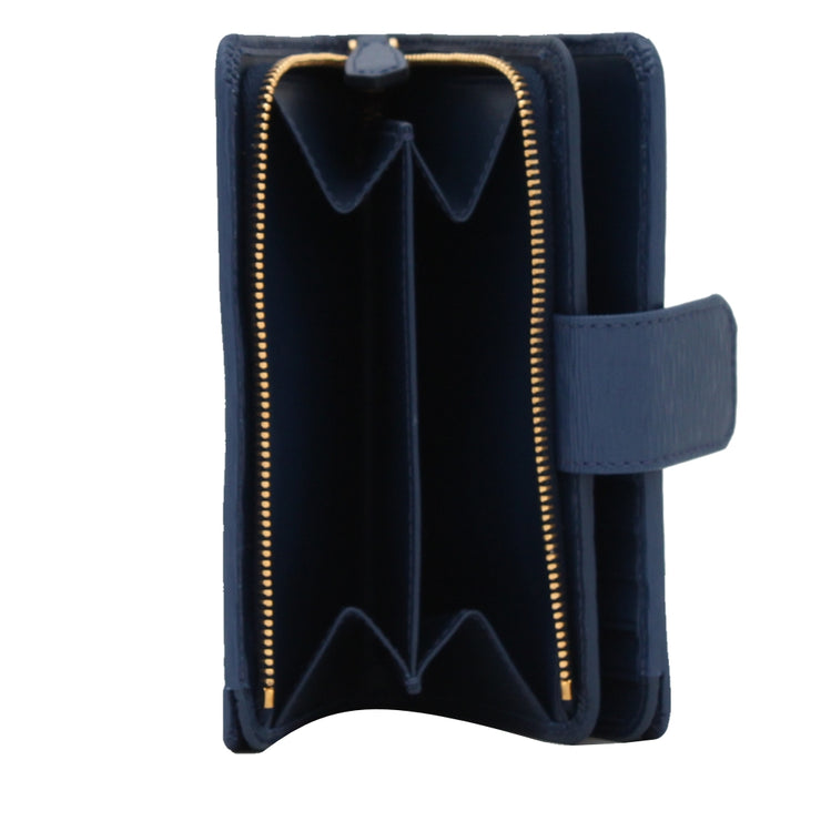 Prada 1ML225 Vitello Move Leather French Wallet with Coin Zip Pocket- Bluette