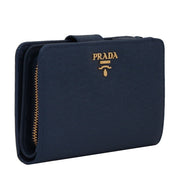 Prada 1M1225 Vitello Move Leather French Wallet with Coin Zip Pocket- Navy