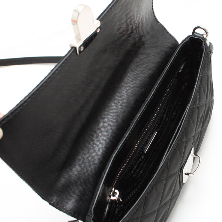 Prada 1BH025 Tessuto Nylon Quilted Convertible Clutch Sling Bag- Black