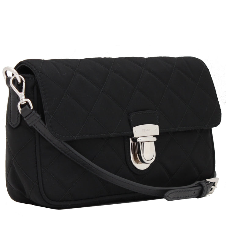 Prada BT1025 Tessuto Nylon Quilted Convertible Clutch Sling Bag- Black