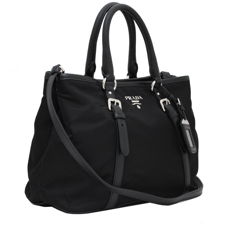 Prada BN2832 Tessuto Nylon Top Handle Convertible Bag- Black