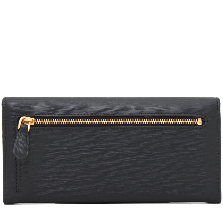 Prada 1M1132 Vitello Move Leather Long Fold Wallet- Black