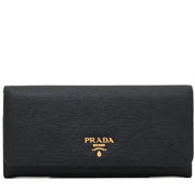 Prada 1M1132 Vitello Move Leather Long Fold Wallet- Black