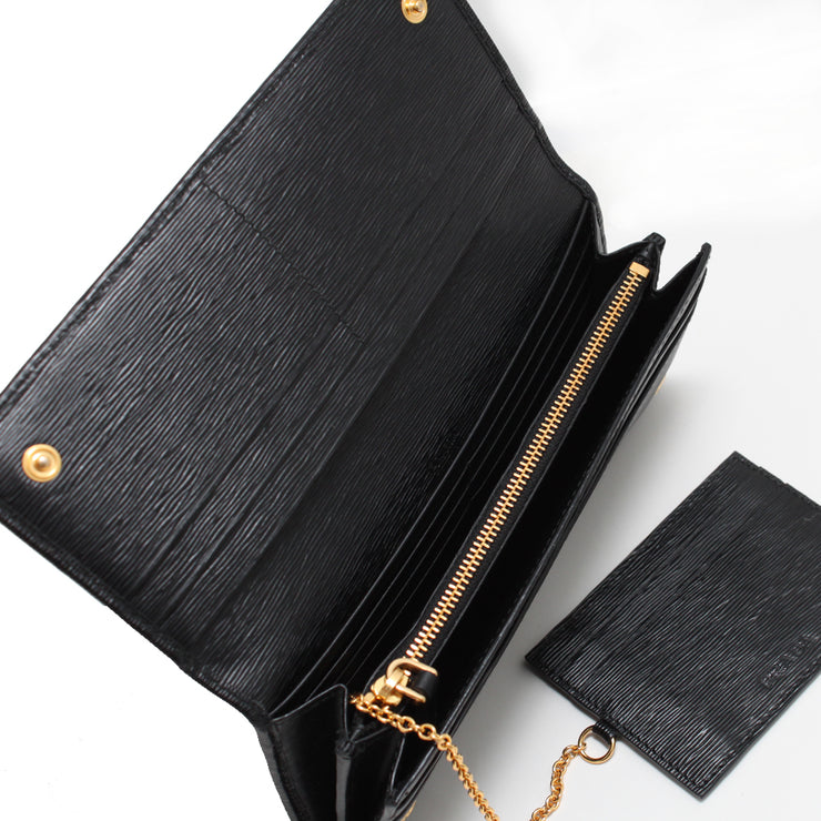 Prada 1M1132 Vitello Move Leather Long Fold Wallet- Black