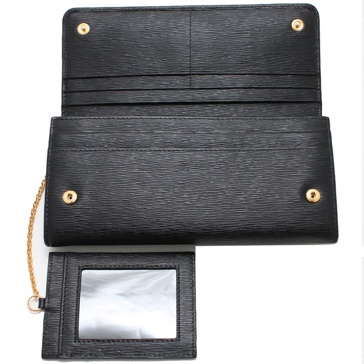 Prada 1M1132 Vitello Move Leather Long Fold Wallet- Black