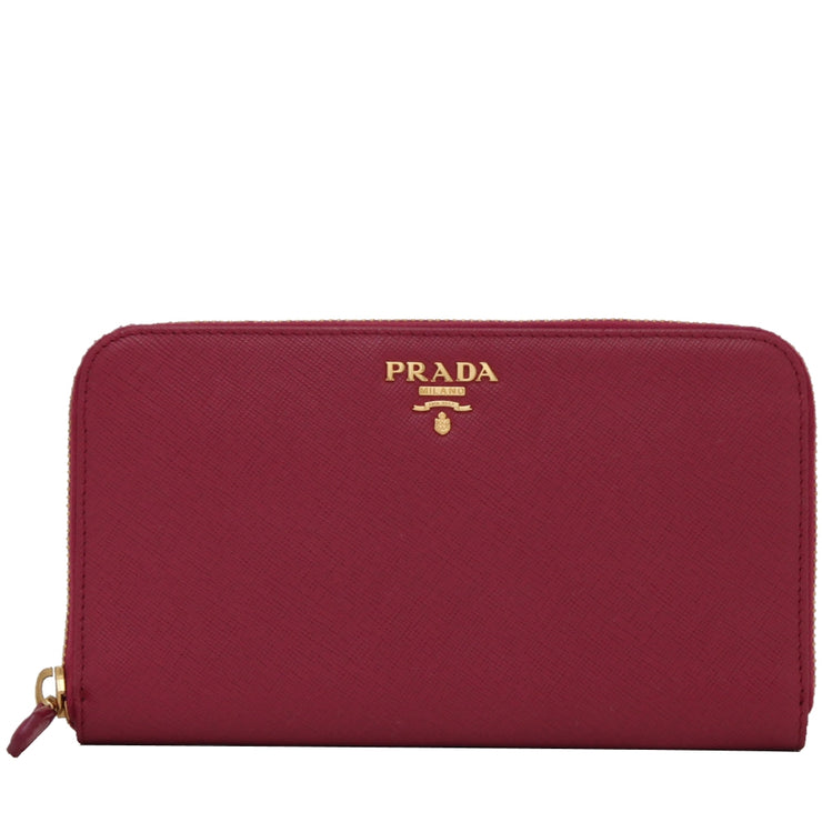 Prada 1M0506 Saffiano Leather Zip Around Long Wallet - Hibiscus