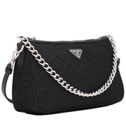 Prada 1BH026 Tessuto Nylon Quilted Convertible Top Handle Sling Bag- Black