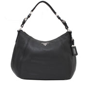 Prada BR5096 Vitello Phenix Leather Hobo Bag- Black