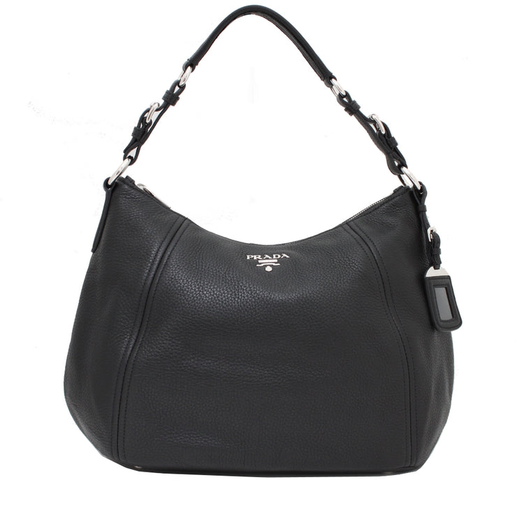 Prada BR5096 Vitello Phenix Leather Hobo Bag- Black