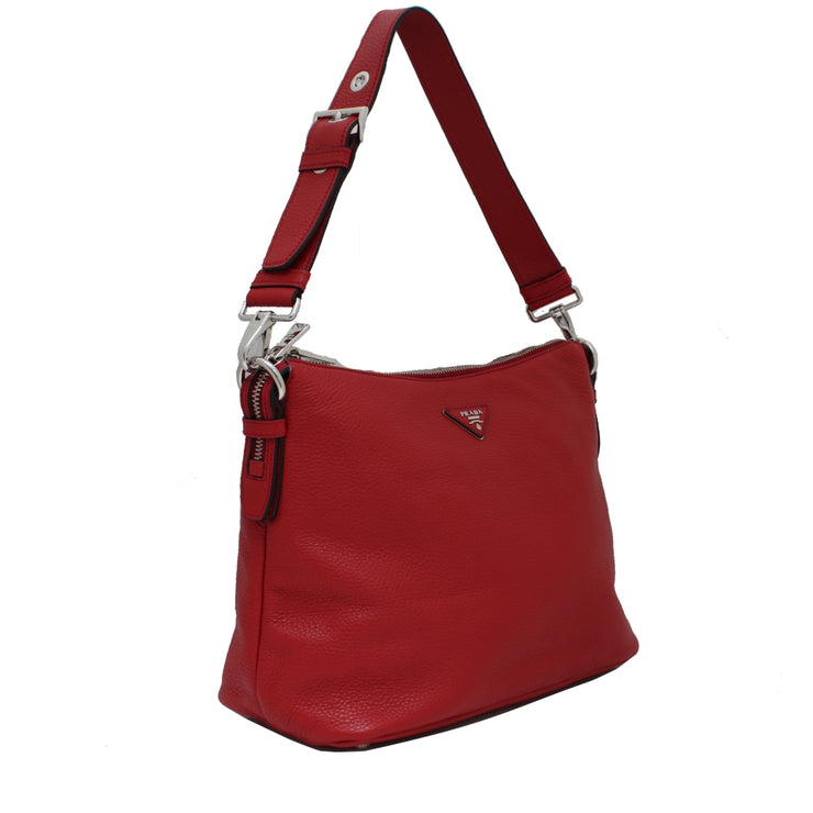 Prada BR5122 Vitello Daino Leather Hobo Bag- Red