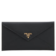 Prada 1MF175 Saffiano Leather Envelope Wallet with Flap- Black