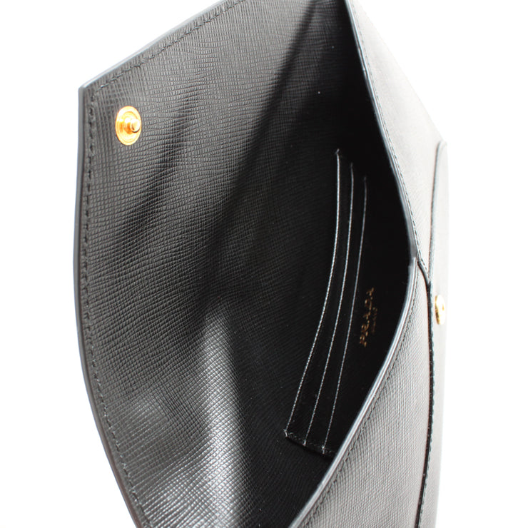 Prada 1MF175 Saffiano Leather Envelope Wallet with Flap- Black