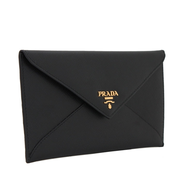 Prada 1MF175 Saffiano Leather Envelope Wallet with Flap- Black