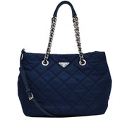 Prada BN2740 Quilted Tessuto Nylon Convertible Bag with Chain Accents- Royal